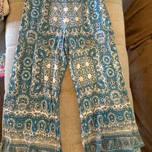 Anthropologie Blue Paisley Side Zip Pants